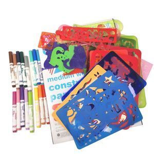 Drawing Stencils Set for Kids - 28 Stencils, Over 100 Shapes, Paper, Markers